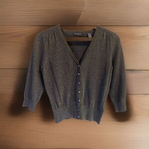 Vtg Women’s Cardigan Size Small Petite Black Gold Metallic Pima Cotton Dark Goth